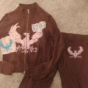 Brown + prink + turquoise 2 piece sweat suit
